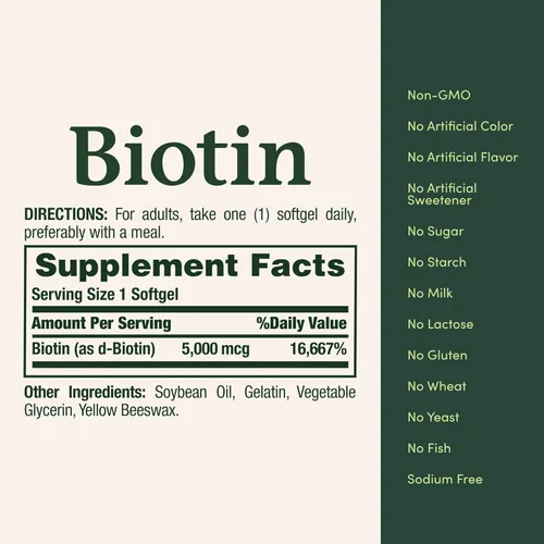 Vista 3 de Nature's Bounty Biotina 5,000 mcg Caps, 72 ct