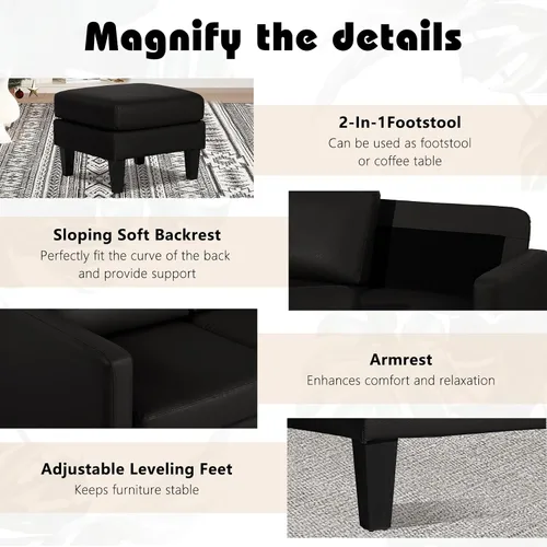 Vista 6 de TITIMO Sofá seccional de piel sintética, sofá en forma de L con diván reversible, sofá modular convertible de 3 plazas, sofás pequeños modernos