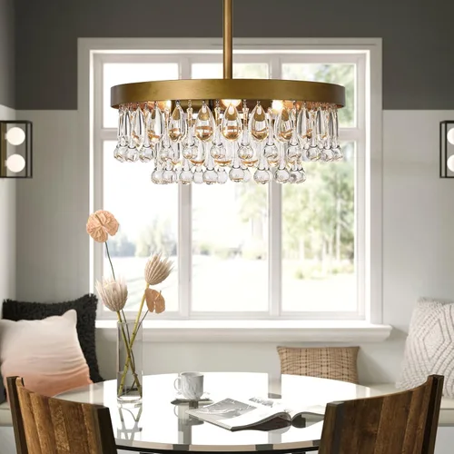 Vista 5 de SEOL - Lámparas de techo antiguas de oro con cristal, redondas, grandes, colgantes, lámpara de techo para comedor, recámara, sala de estar, 3 luces