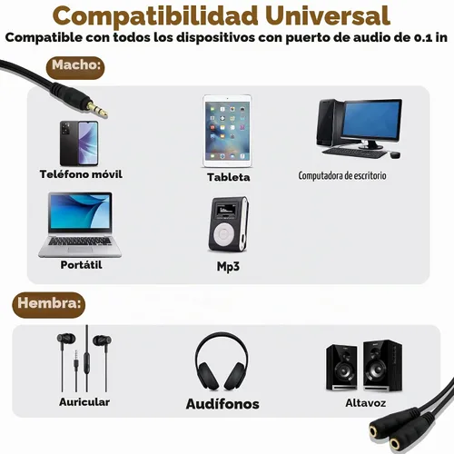Vista 3 de Paquete de 2 conectores de adaptador de cable divisor estéreo de 0.138 in, macho de 0.138 in a 2 hembras, para conectar altavoces externos o usar