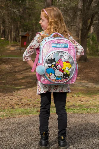 Vista 6 de AI ACCESSORY INNOVATIONS Mochila de Hello Kitty & Friends para niñas, bolsa de libro Sanrio Kawaii, bolsa escolar de lentejuelas con tapa de 16
