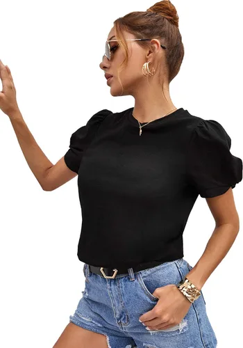 Vista 3 de SweatyRocks Camiseta de verano de manga corta abombada para mujer