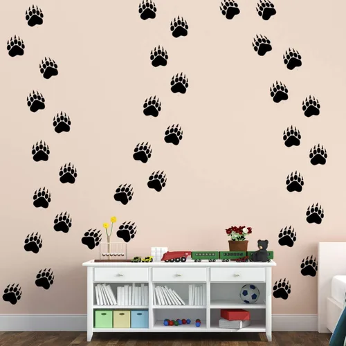 Vista 2 de VWAQ Calcomanías de suelo con estampado de huellas de oso, calcomanías de pared para despegar y pegar, 36 unidades (negro)