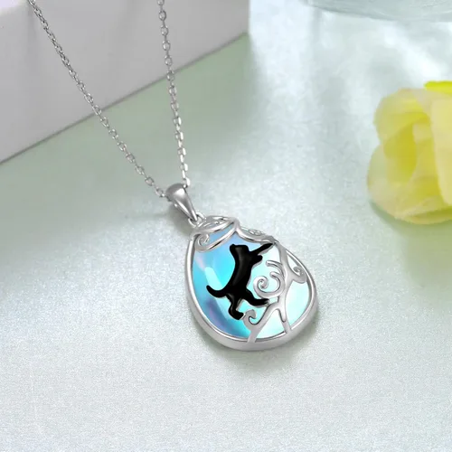 Vista 3 de CVRAVO Collar de gato negro para mujer, plata de ley 925, piedra lunar, gato negro, regalo de joyería para mujeres y niñas amantes de los gatos