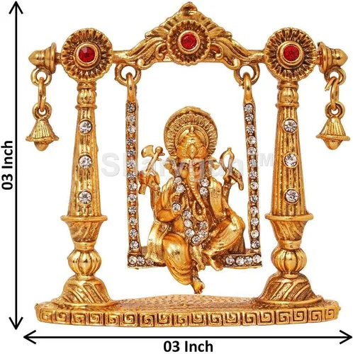 Vista 2 de Sharvgun Bhagwan Ganesha Murti - Mini estatua de tablero de instrumentos de latón en columpio/elefante divino Dios pieza decorativa ídolo
