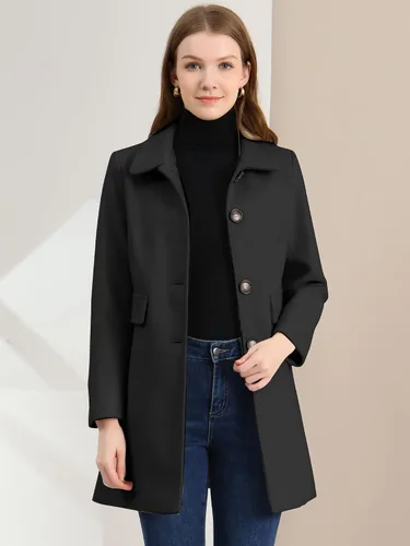Vista 2 de Allegra K Abrigo de invierno largo con cuello Peter Pan para mujer, con un solo pecho