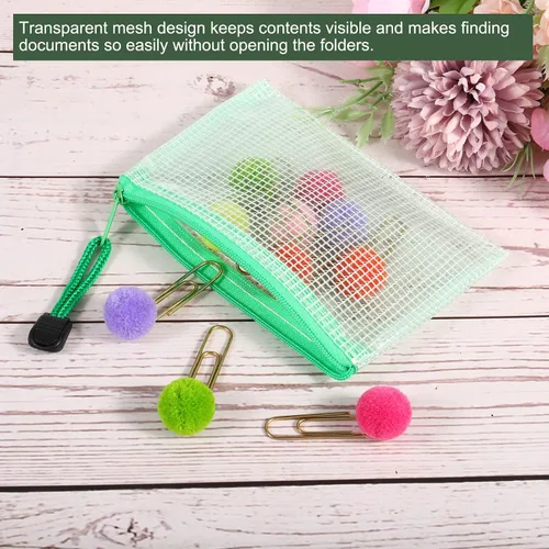 Vista 4 de YOKIVE Paquete de 3 bolsas de malla con cremallera, bolsillos de malla B8 para archivos, bolsa de plástico para documentos, ideal