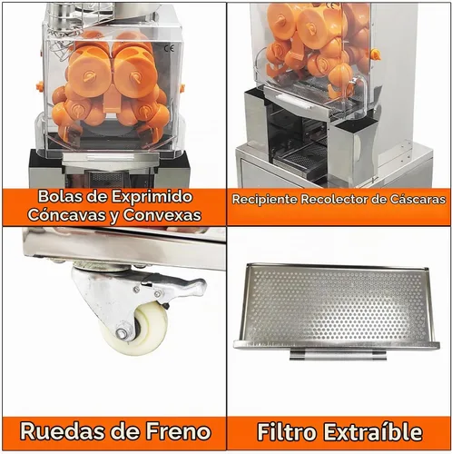 Vista 6 de Exprimidor de naranjas comercial de 120 W, extractor eléctrico automático de cítricos (20 naranjas/minuto) Exprimidor vertical de limón de 110 V