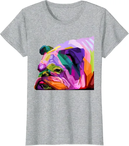 Vista 26 de Camiseta de retrato pop artístico de bulldog británico inglés para dueños de perros, Negro, S
