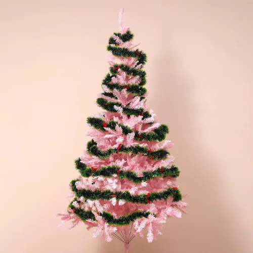 Vista 7 de 3 guirnaldas de oropel de Navidad de 8.2 pies (total: 24.6 pies) con 24 lazos rojos para interiores y exteriores, día festivo, Mardi Gras, Navidad