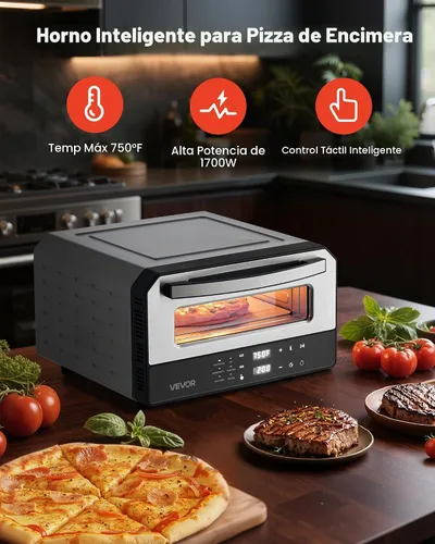 Vista 2 de Horno de pizza eléctrico VEVOR, Smart Pizzas Maker interior con 5 ajustes preestablecidos, horno de pizza de encimera de 12 pulgadas con pantalla