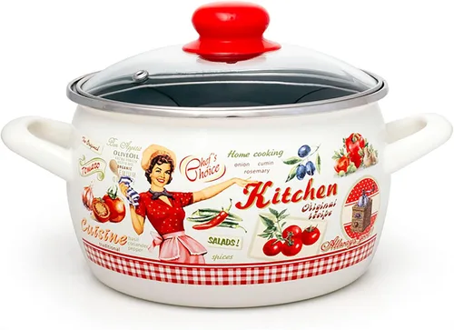 Vista 4 de Enameled Steel Pot Gourmet Enamelware Cooking Pot Kitchen Pot Cookware (Love Bakery 1.75-qt. (1.65 L))