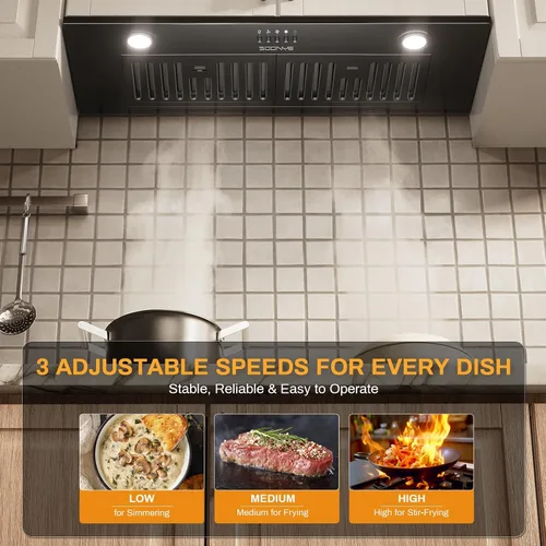 Vista 5 de Campana extractora de 30 pulgadas, campana extractora de 600 CFM, campana para estufa de ventilación de cocina con sensor de gestos de 3