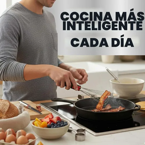 Vista 7 de Batidor plano y pinzas para cocinar: herramienta de cocina multiusos para batir huevos, pinzas para ensalada, barbacoa, batidor para cocinar Negro