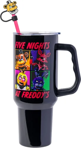 Vista 19 de Silver Buffalo Marvel Avengers - Vaso de acero inoxidable con asa, popote y tapa de pajilla, diseño de Iron Man, Capitán América, Blue Beetle, Thor