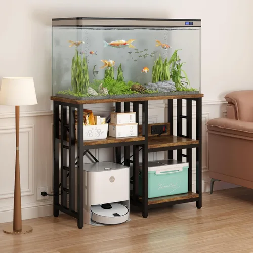 Vista 7 de Estante de cocina de 4 niveles con toma de corriente, mini refrigerador y microondas, mesa de barra de café de 5 niveles, soporte para tanque