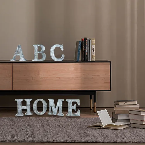Vista 5 de Letras de madera rústica sin terminar de 4 pulgadas para decoración de pared, letras decorativas de pie en rodajas, decoración de tablero