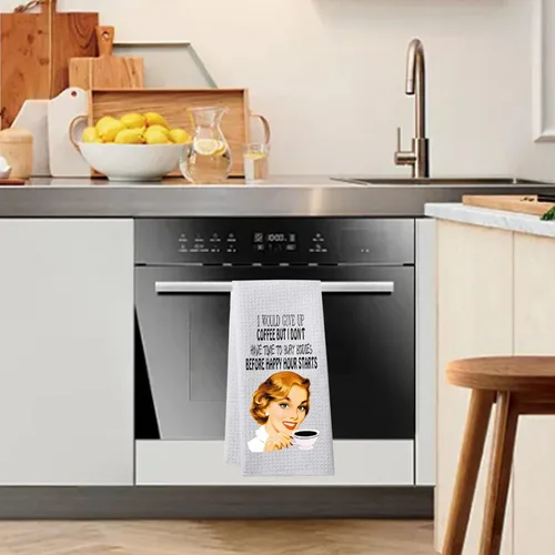 Vista 6 de LEVLO Toalla de cocina retro para amas de casa, estilo vintage de los años 50, regalo para amas de casa retro de los años 50, tejido de gofre