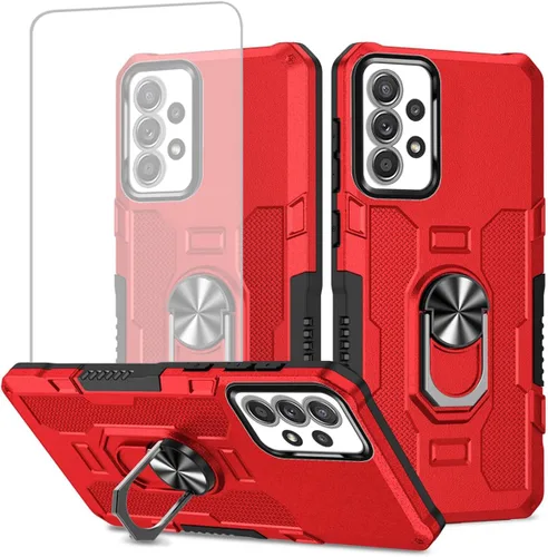 Vista 8 de Funda para Galaxy A52 4G/5G/Samsung A52S SM-A526U con protector de pantalla de vidrio templado, protección resistente, anillo de metal, cubierta