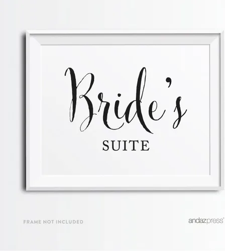 Vista 2 de Andaz Press Letreros de fiesta de boda, impresión formal en blanco y negro, 8.5 x 11 pulgadas, suite de novia, vestidor, paquete de 2