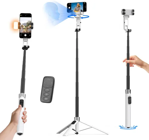 Vista 11 de Trípode de seguimiento automático de cara para iPhone con luz de 160 cm Palo selfie trípode soporte sigue tu movimiento 360° trípode de cámara