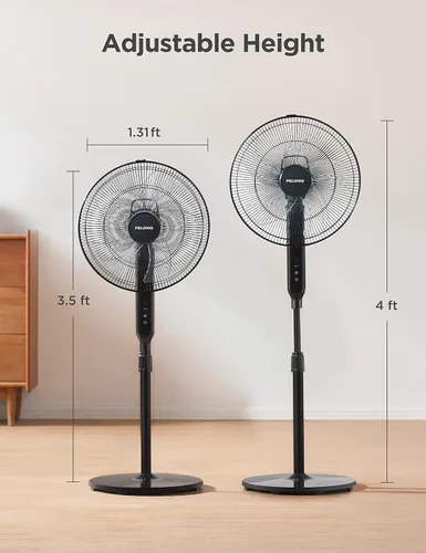 Vista 6 de PELONIS Ventilador de pie oscilante de 16 pulgadas Altura ajustable Motor DC ultra silencioso Control remoto 12 velocidades Temporizador