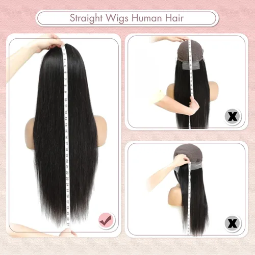 Vista 7 de Pelucas de cabello humano lacio prearrancado de 13 x 6 pulgadas, pelucas de cabello humano de densidad 200 HD transparente con encaje frontal