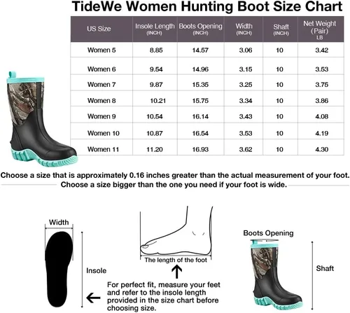 Vista 6 de TIDEWE Botas de goma para mujer, botas de lluvia aisladas de neopreno de 0.217in con vástago de acero, botas de caza impermeables de media