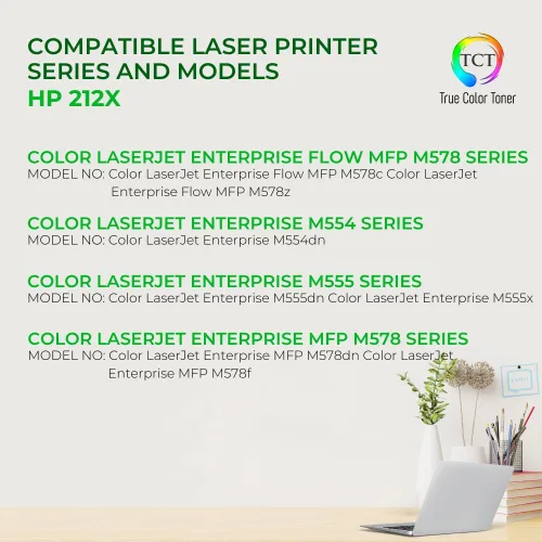 Vista 2 de TCT Paquete de 4 cartuchos de tóner – Reemplazo compatible para HP 212X W2120X W2121X W2122X W2123X Alto Rendimiento para Color LaserJet M554dn
