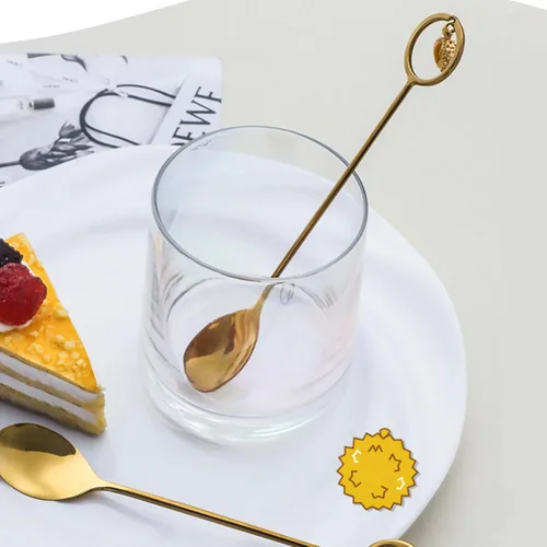 Vista 6 de Ouliget Mini cucharas de café expreso de acero inoxidable, modelado de frutas Durian, cucharaditas de postre, cucharas agitadoras Demitasse