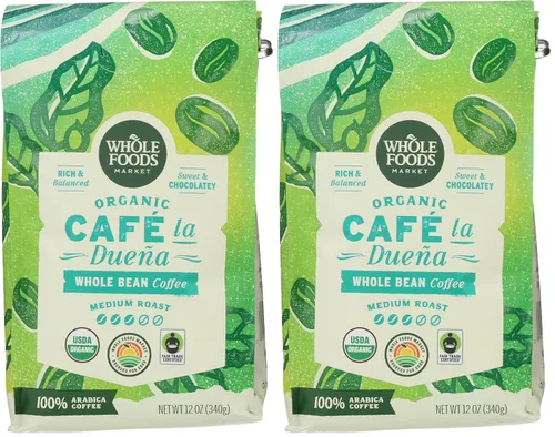 Vista 6 de Whole Foods Market, Organic Café la Duena - Café en grano entero, tostado medio, rico y equilibrado, dulce y chocolate, 12 onzas