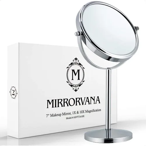 Vista 8 de MIRRORVANA Espejo de maquillaje con aumento 10X en soporte redondo para mesa, escritorio de tocador de dormitorio y encimera de baño, espejo de Negro