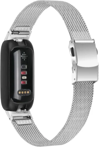 Vista 8 de FitTurn Paquete de 2 correas delgadas compatibles con Fitbit Inspire 3 SmartWatch, de malla de acero inoxidable ajustable, pulseras de reloj