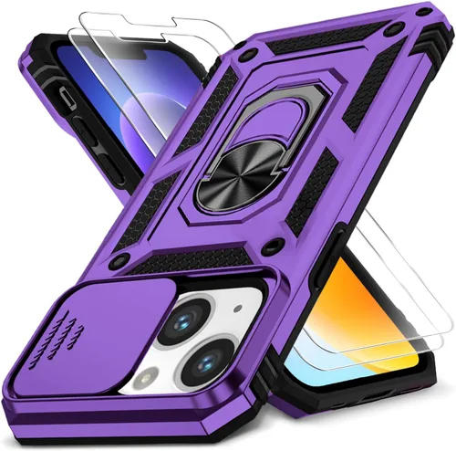 Vista 17 de Funda HakkTaoo para iPhone 13/iPhone 14 de 6.1 Pulgadas con Funda Deslizante para Cámara + Protector de Pantalla (2 Paquetes), Funda Protectora a
