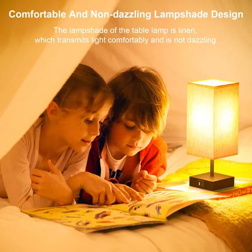 Vista 2 de Comzler Lámpara de mesa de noche con control táctil con USB A+ C Lámparas de mesita de noche Lámpara pequeña para dormitorio, regulable de 3 vías