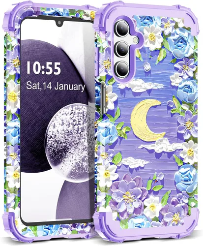 Vista 74 de Funda para Galaxy A14 5G Case, Patrón Floral 3 en 1 Protección Resistente de Servicio Pesado a Prueba de Golpes Parachoques de Goma de Silicona
