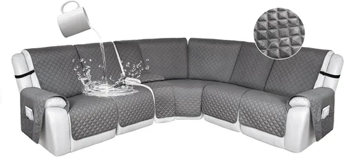 Vista 64 de HDCAXKJ Fundas de sofá seccional reclinable 100% impermeable, forma de L, funda de sofá reclinable lavable acolchada suave para mascotas, perro