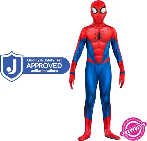 Vista 3 de Marvel Spider-Man - Disfraz oficial de Halloween Zentai para jóvenes, elastano elástico bidireccional con aberturas para la muñeca
