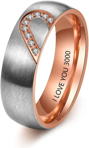 Vista 19 de OPALSTOCK - Juego de anillos de compromiso personalizados para parejas con corazón a juego para él y para ella multicolor/fantasía (Adjustable)