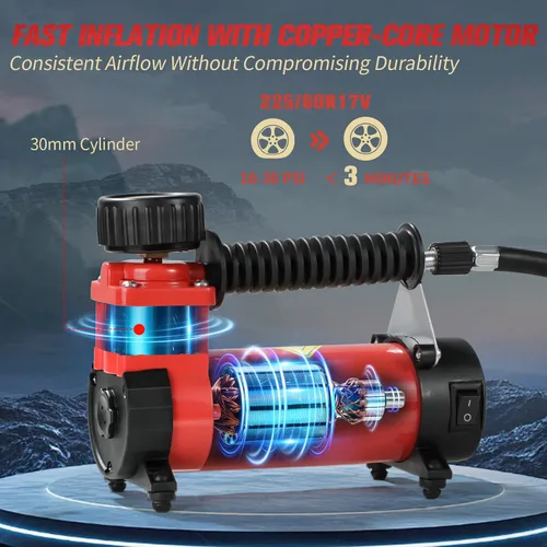 Vista 2 de AVID POWER Inflador de neumáticos de 12 V CC, compresor de aire portátil, bomba de aire compacta con motor de cobre, bomba de neumáticos de 12 V