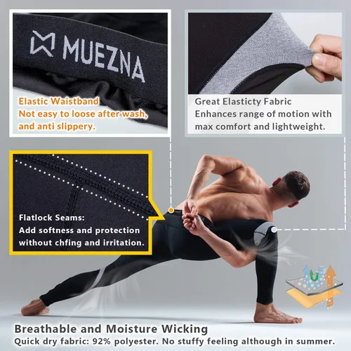 Vista 2 de Muezna Conjunto térmico para hombre con parte superior e inferior, capa base larga con forro polar suave