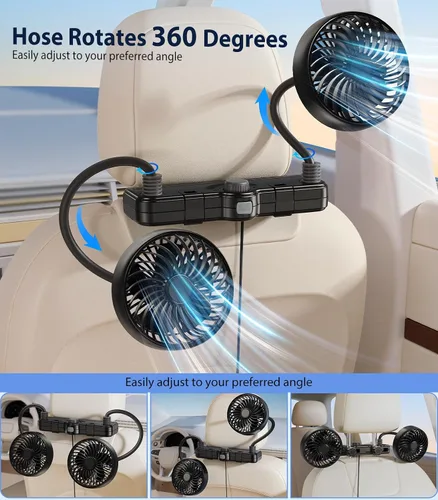 Vista 3 de Ventilador USB de manguera 360 para asiento de coche, bebé, niños Negro