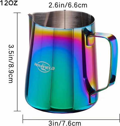 Vista 2 de Jarra de Espuma de Leche de Acero Inoxidable - Jarra de Espuma de Leche para Cappuccino, Jarra de Espuma de Leche de Barista Parent (coloreada, 12OZ)