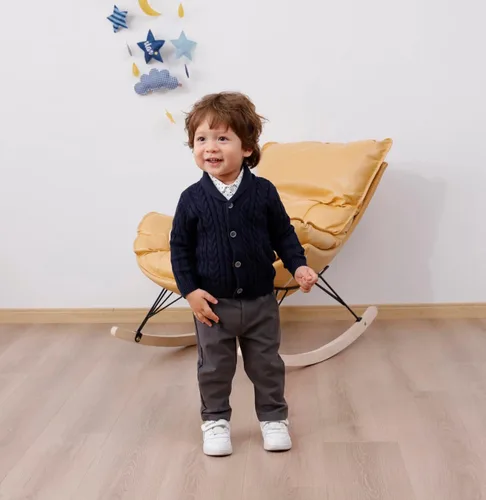 Vista 5 de Feidoog Cárdigan de ganchillo para bebés y niños, cuello en V, suéter de punto con botones para niños pequeños