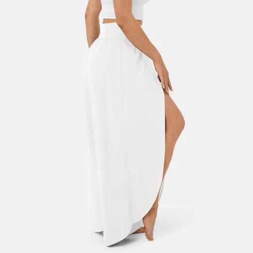 Vista 3 de Pantalones de pierna ancha para mujer, pantalones de yoga holgados con abertura y cintura alta, pantalones deportivos de pilates, pantalones