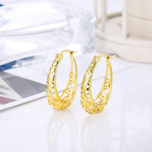 Vista 7 de Milacolato 925 Sterling Silver Hoop Earrings for Women 18K White Gold Plated Textured Filigree Oval Hoop Earrings Lightweight & Hypoallergenic