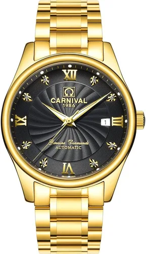 Vista 2 de TEINTOP Carnaval - Reloj mecánico para parejas para hombres y mujeres, para él o ella, juego de 2 (todo dorado negro), Todo oro negro, Mecánico