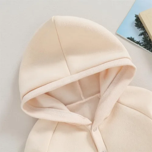 Vista 3 de Hoanselay Ropa de otoño e invierno para recién nacido, sudadera con capucha, mameluco de manga larga, mameluco cálido y sólido