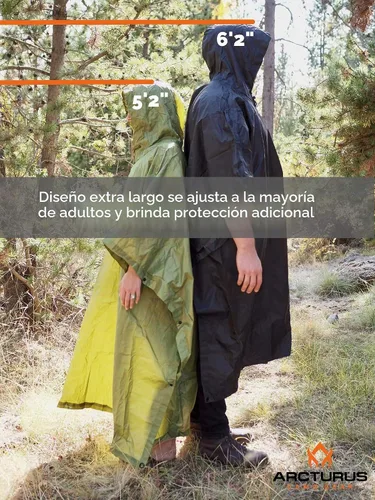 Vista 6 de Arcturus Ponchos impermeables Capucha ajustable Nylon Ripstop impermeable Excelente para caza, pesca y camping Negro