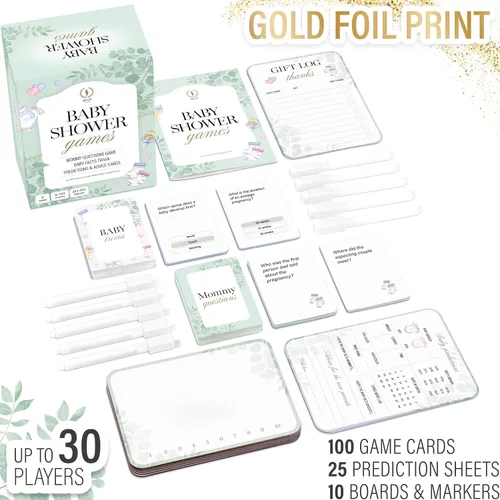 Vista 2 de Juegos de Baby Shower - Tarjetas de preguntas y predicciones para mamás, juegos de revelación de género para niños o niñas, género neutro